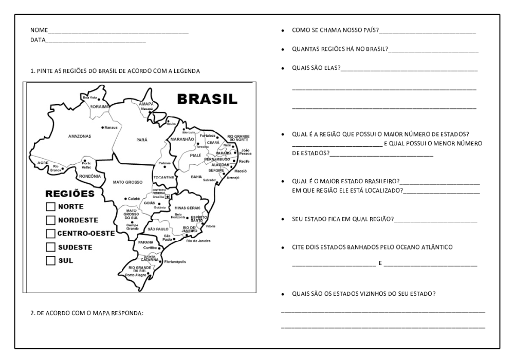 Atividade Sobre As Regiões Do Brasil 4 Ano REVOEDUCA