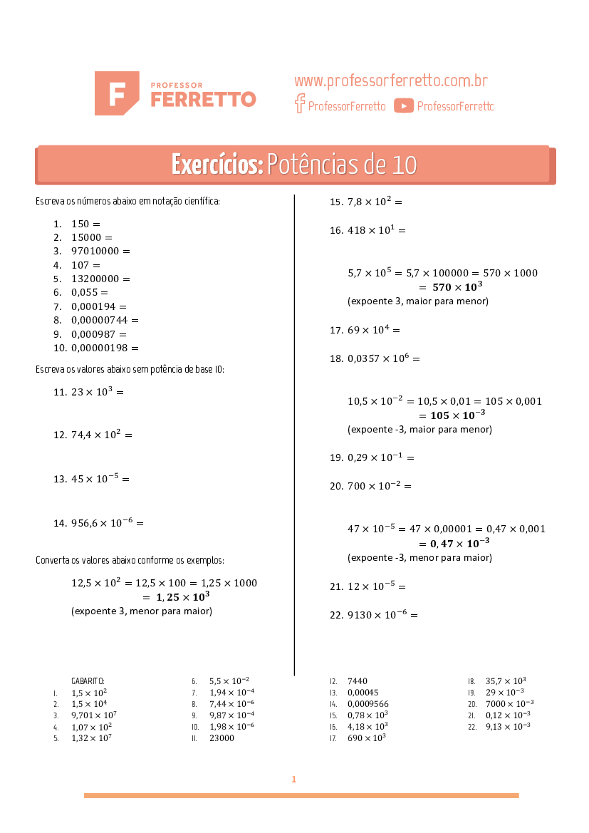 NOTAÇAO CIENTÍFICA EXERCÍCIOS RESOLVIDOS - Baixar pdf de