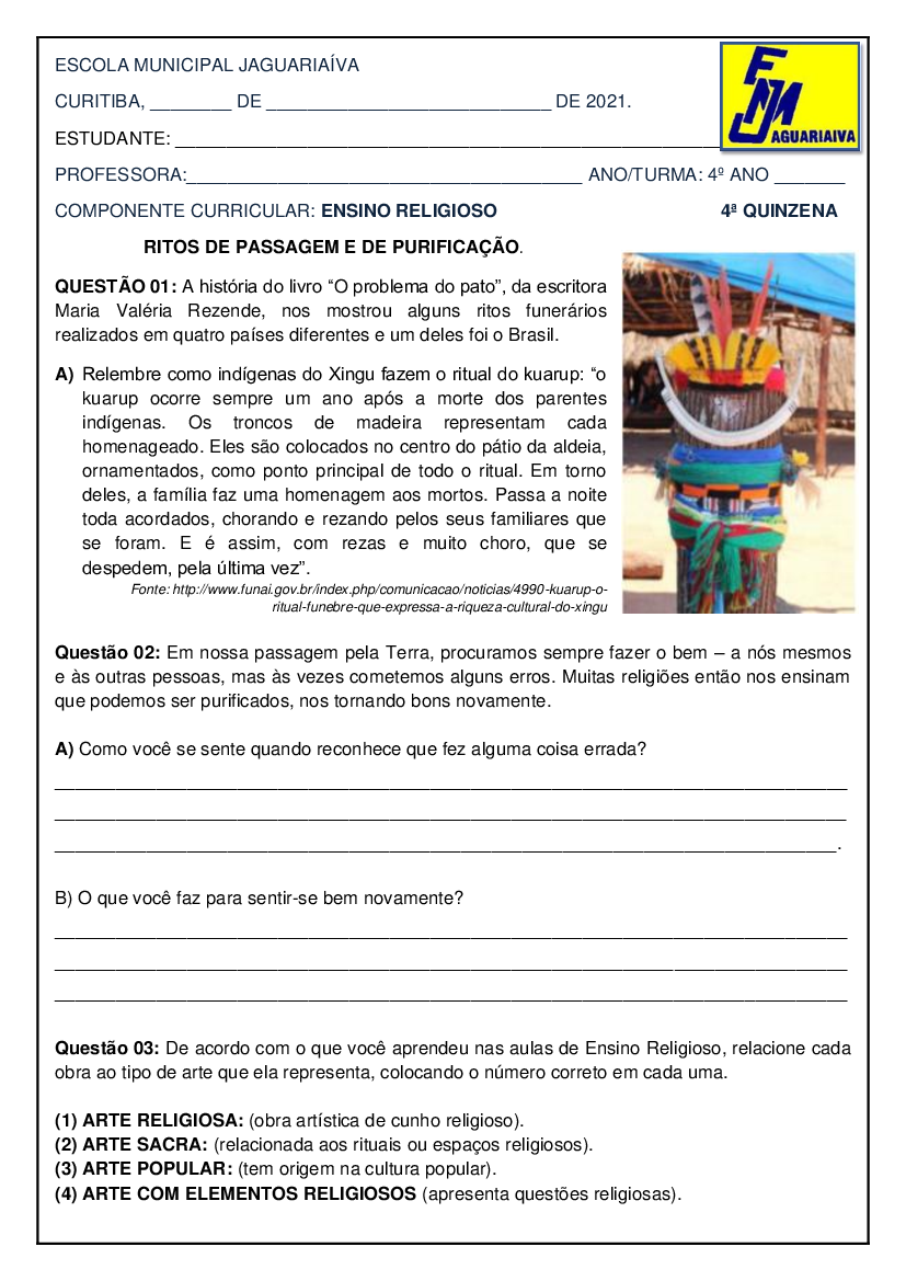 Ritos Religiosos para o 4º Ano, PDF, Rituais