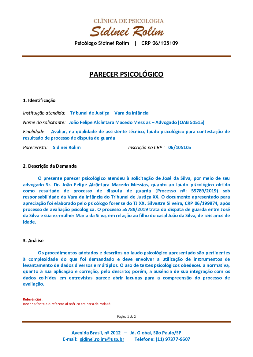 Modelo De Parecer Psicologico Cfp 7999