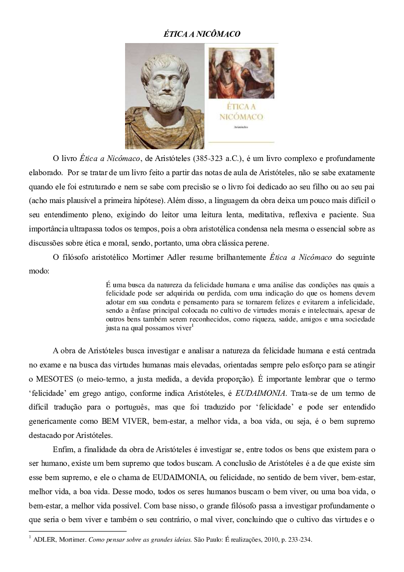 RESUMO E TRECHOS - ÉTICA A NICÔMACO - Baixar pdf de Doceru.com
