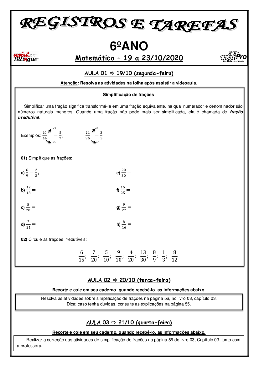 Avaliação 6 Ano - FRAÇÃO, PDF, Fração (Matemática)