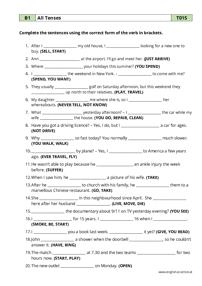 Complete the sentences using correct tense