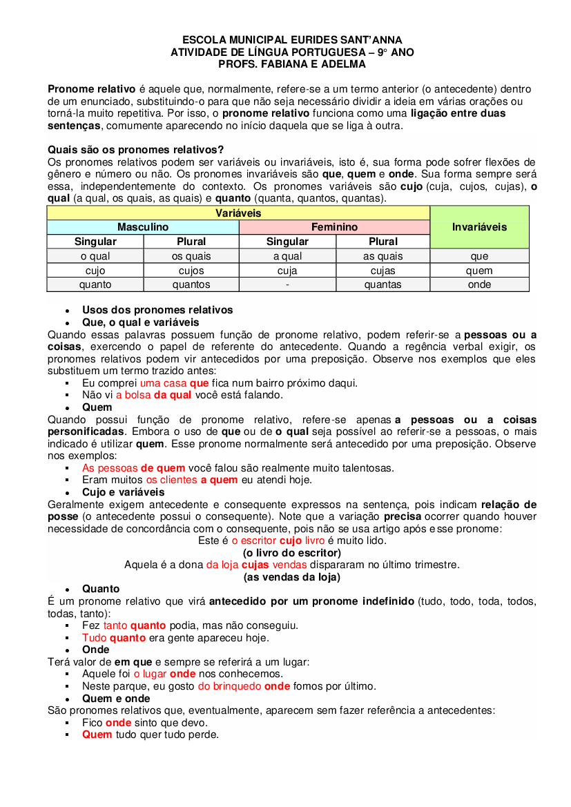 Pronomes Relativos, PDF, Pronome