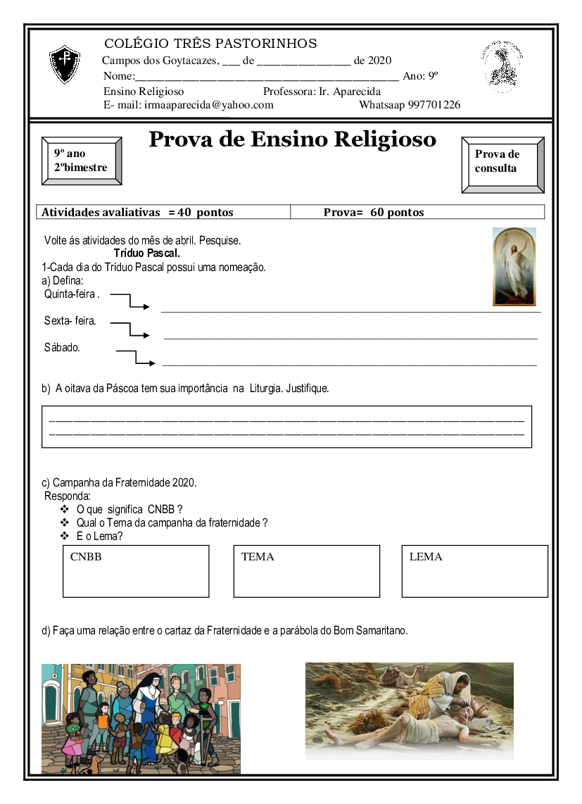 Prova 8ano ensino religioso 2b pet 2