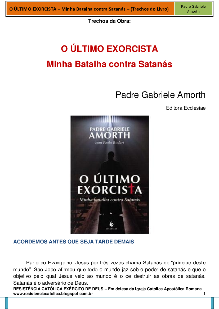 O ÚLTIMO EXORCISTA Minha Batalha contra Satanás - Baixar pdf de 