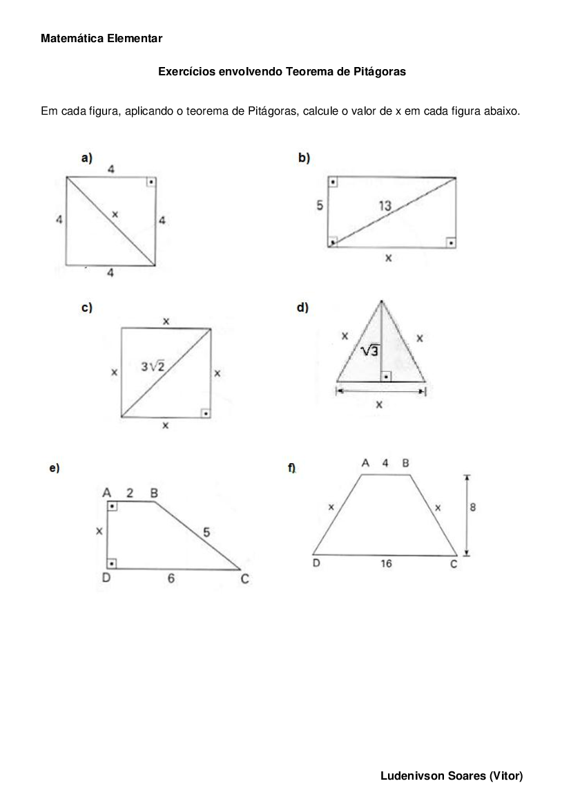 exercícios envolvendo teorema de pitágoras lista 1 baixar pdf de