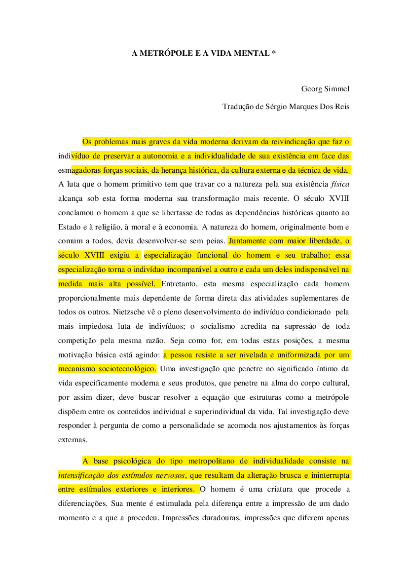 a metrópole e a vida mental- simmel - Baixar pdf de 