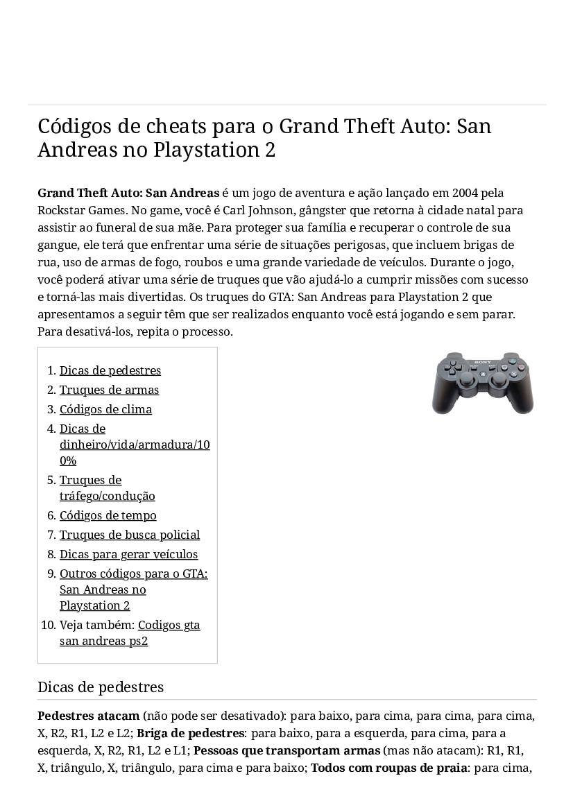 Códigos de cheats para o Grand Theft Auto_ San Andreas no