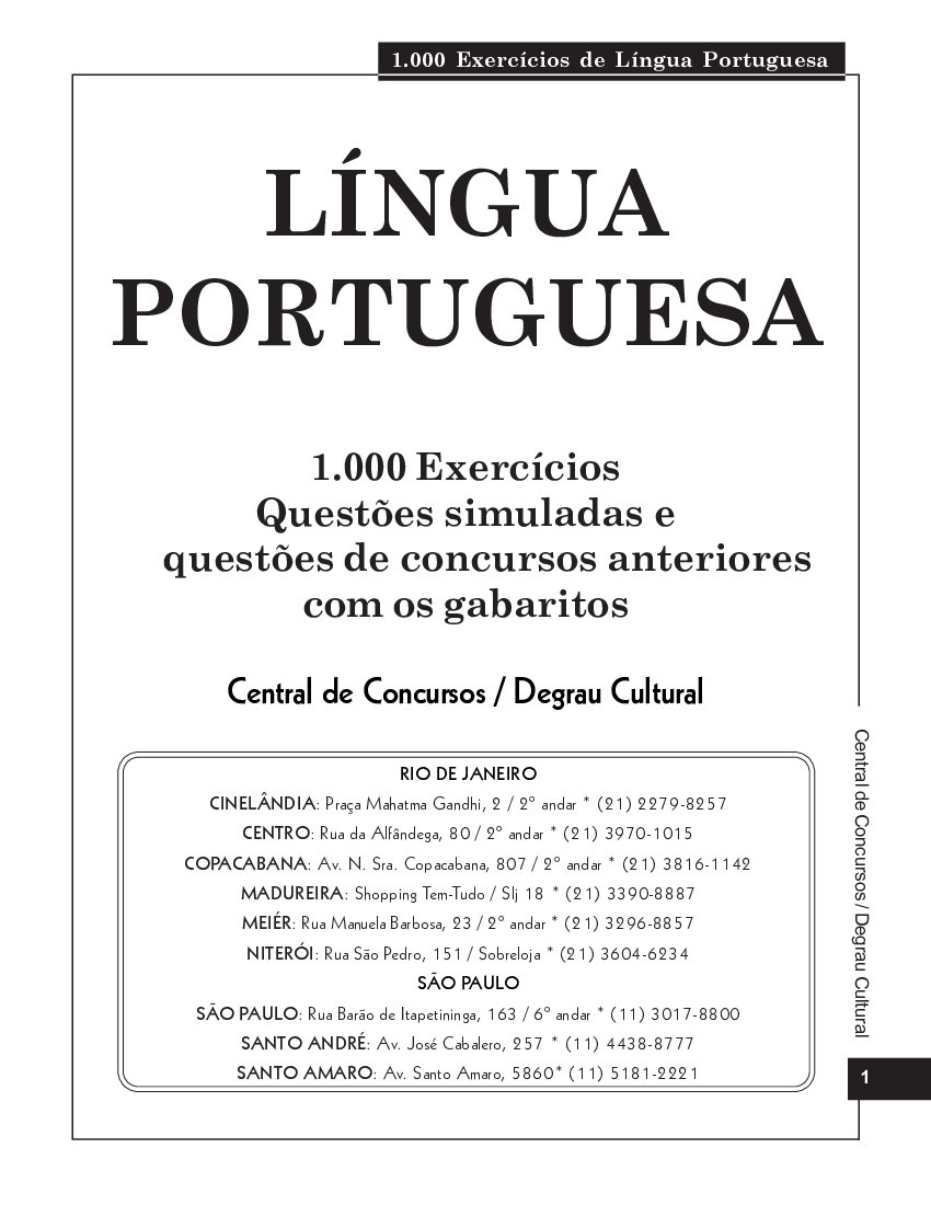 1000 QUESTÕES DE PORTUGUÊS PDF COM GABARITO.