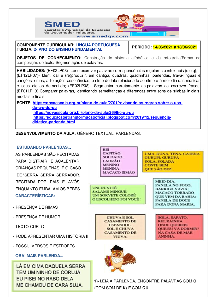 Revisando as regras sobre o uso do C e do Qu - Planos de aula - 2º ano -  Língua Portuguesa