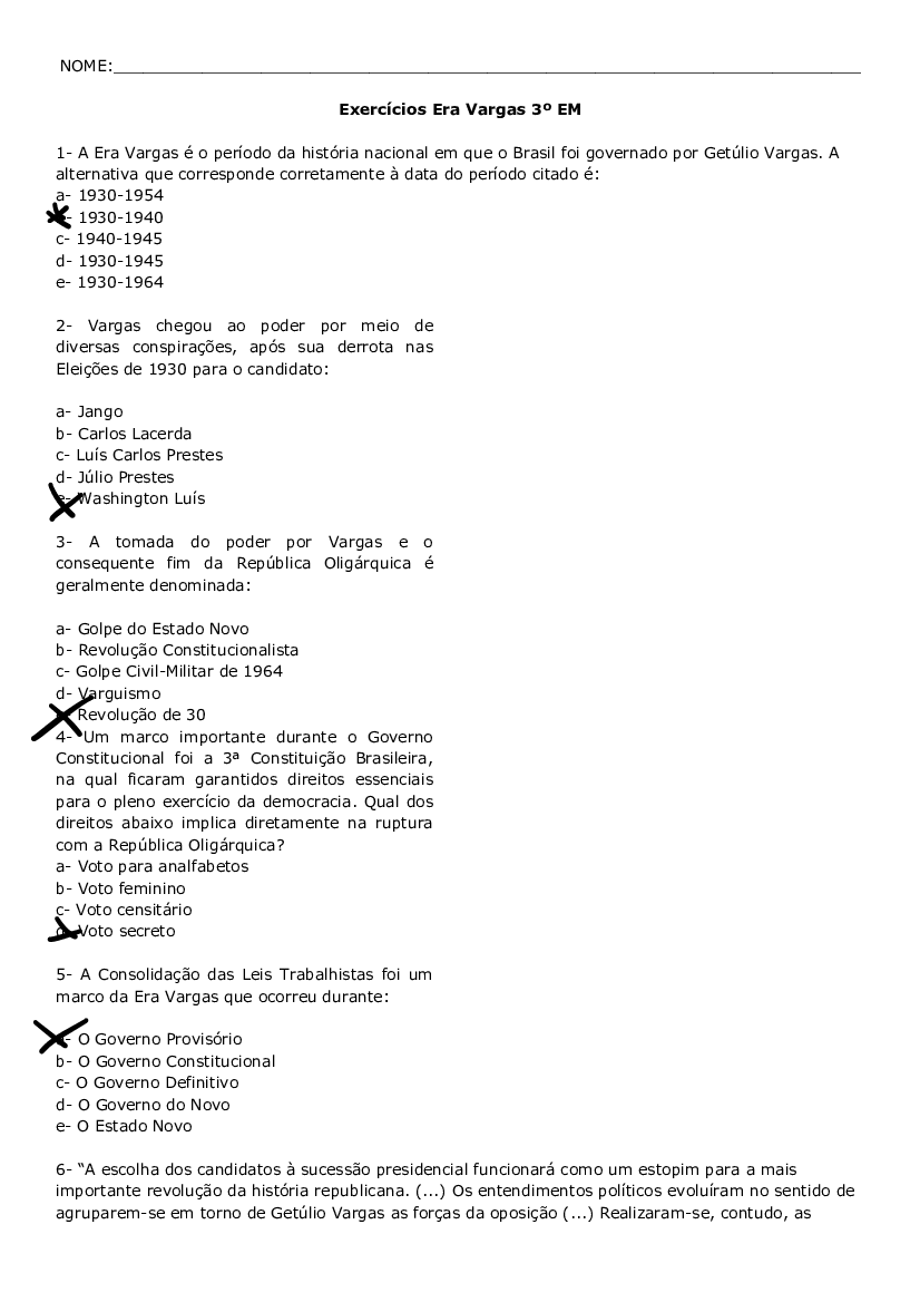 Exercícios Sobre Era Vargas - Quiz - Racha Cuca, PDF