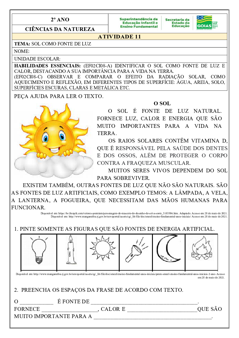 Plano de aula - 2o ano - A LUZ DO SOL COMO FONTE DE CALOR