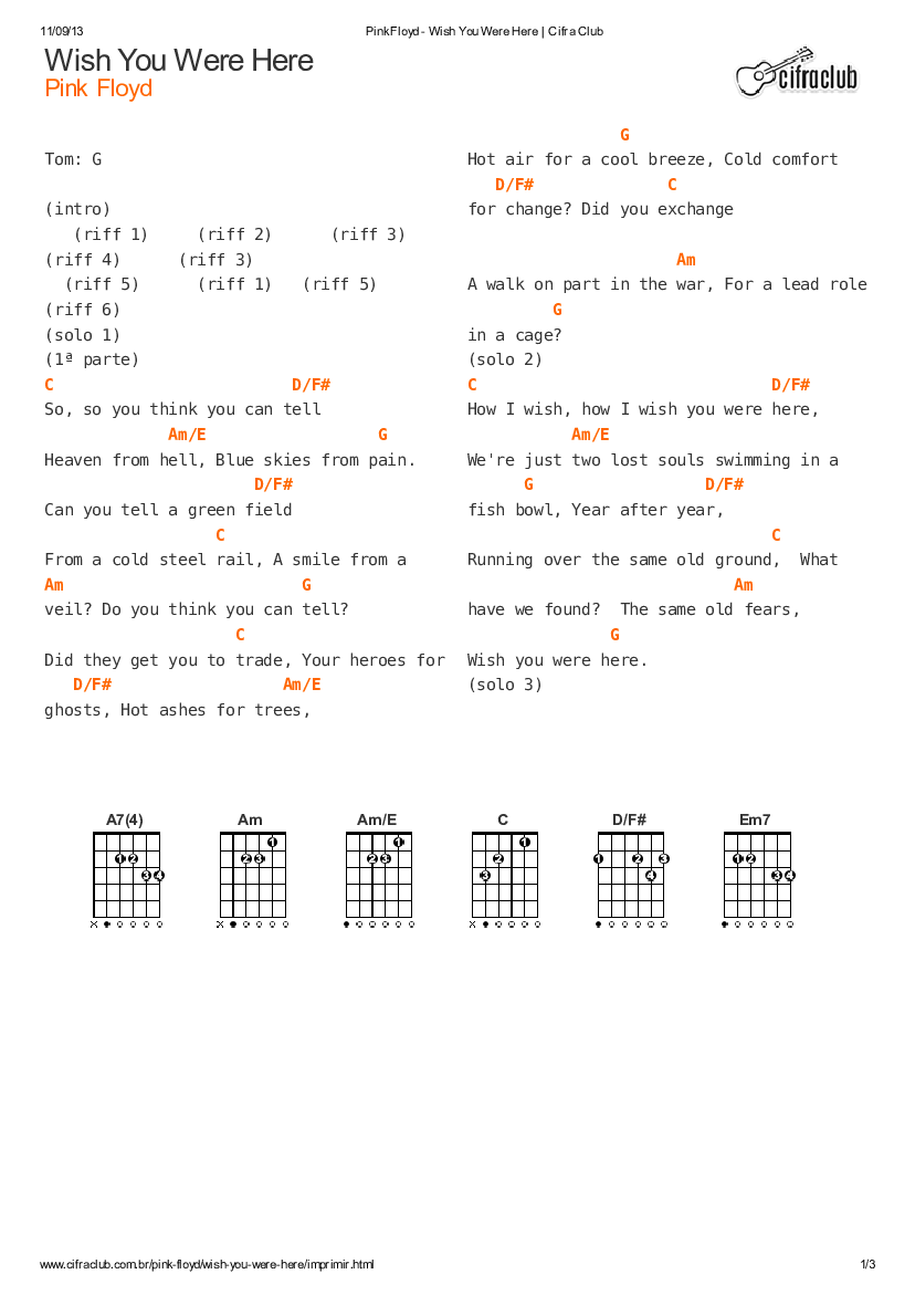 1 - Pink Floyd - Wish You Were Here _ Cifra Club - Baixar pdf de 
