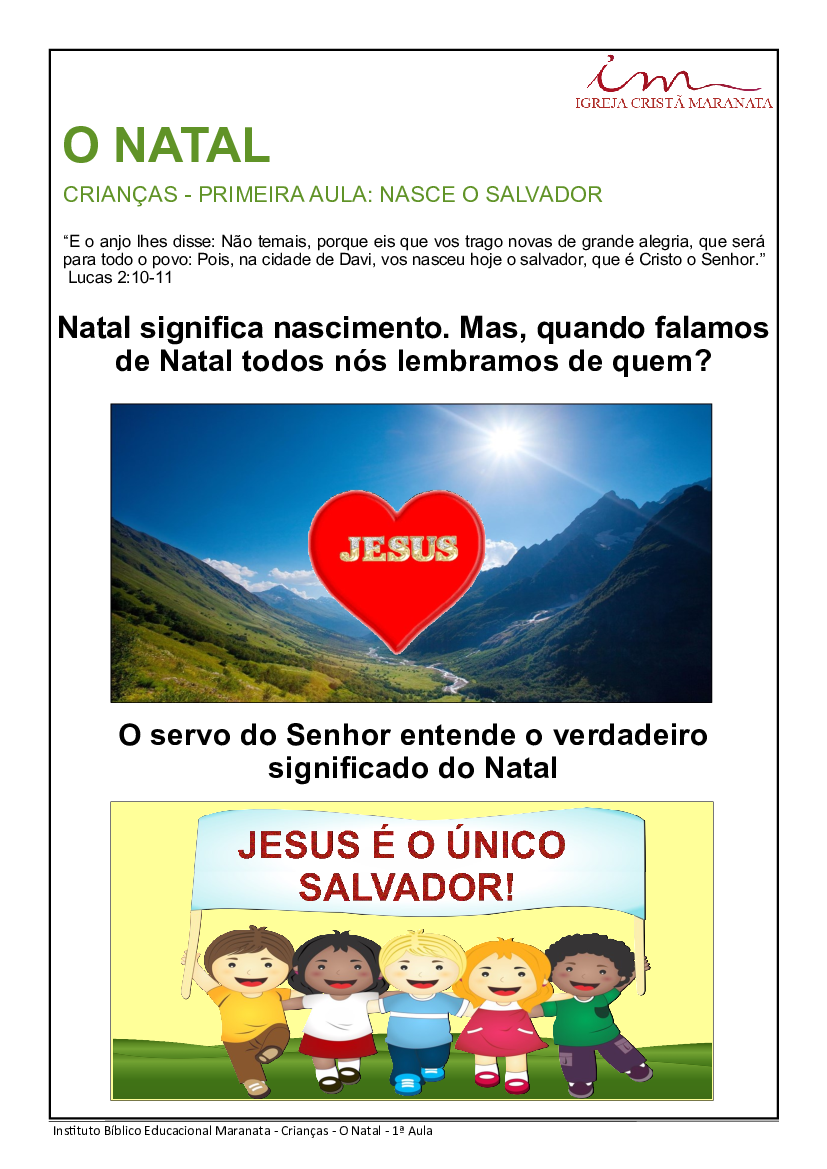 1a Aula_Folha1_CRI_O Natal_Nasce o Salvador - Baixar pdf de 