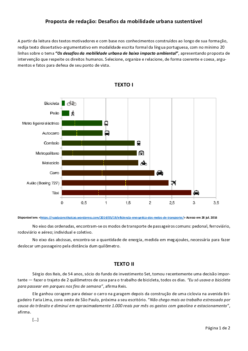 Nova proposta de redação - Mobilidade urbana - Baixar pdf de Doceru.com