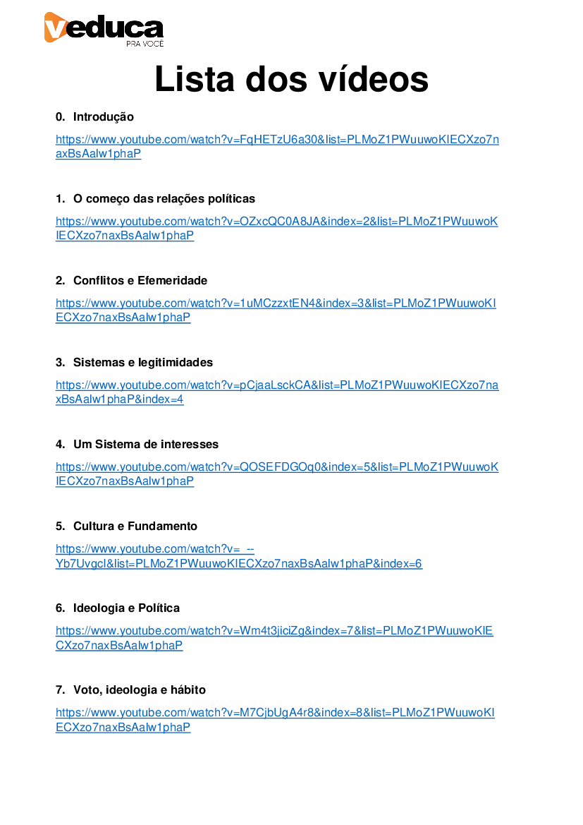 Lista dos vídeos - CP - Baixar pdf de Doceru.com