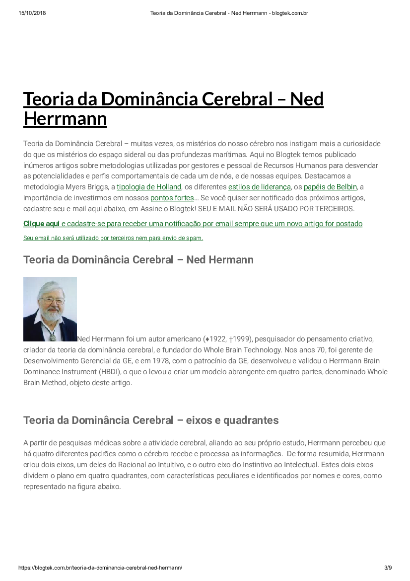 Teoria da Dominância Cerebral - Ned Herrmann - Baixar pdf de 