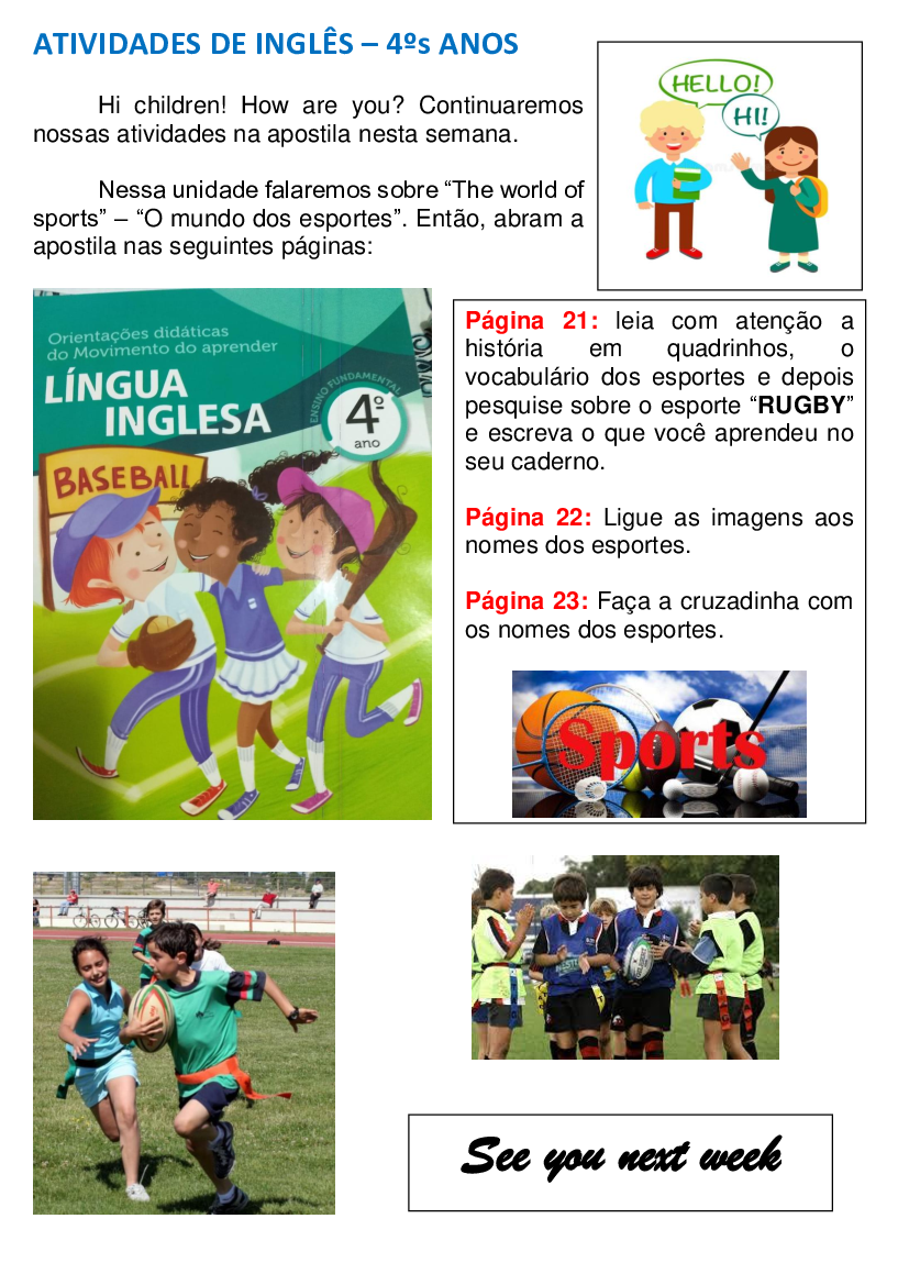 Atividade Ingles 7 Ano, PDF, Esportes