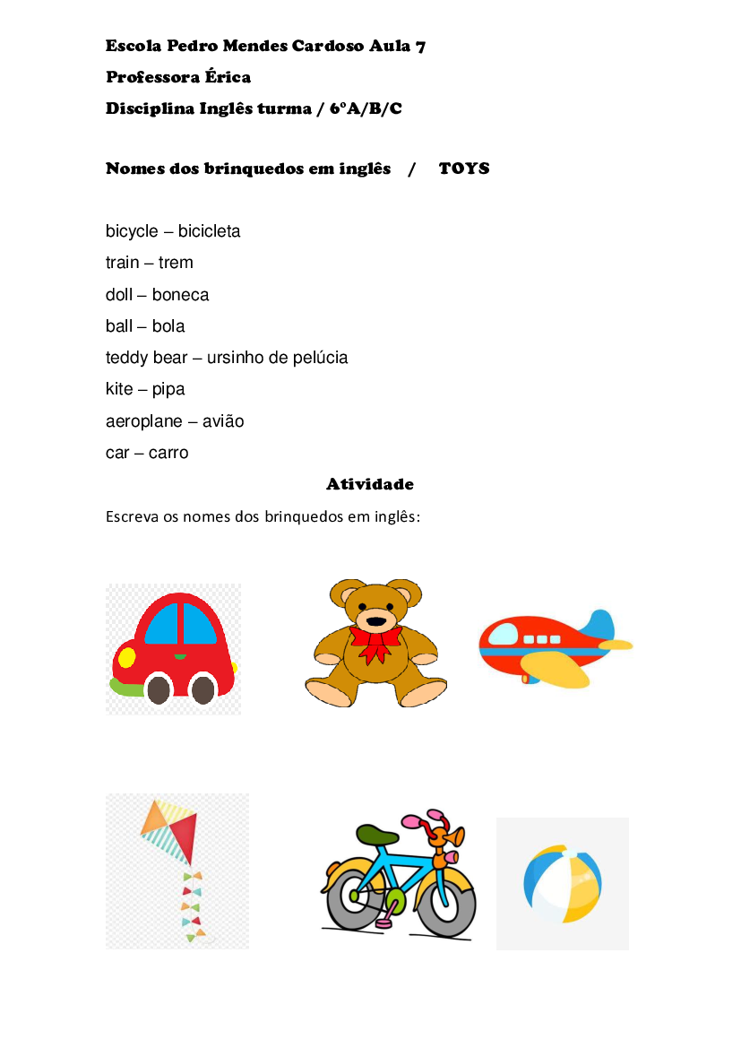 Nomes de brinquedos em Inglês