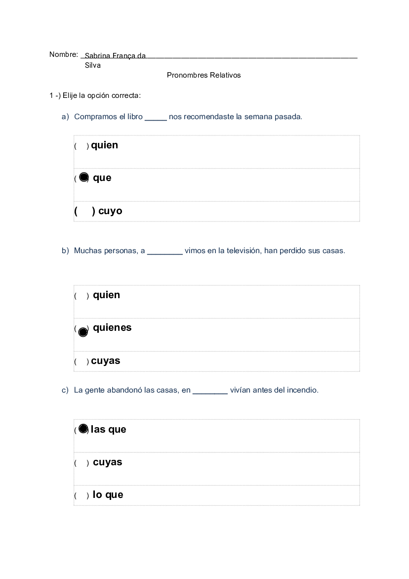 Pronomes relativos worksheet