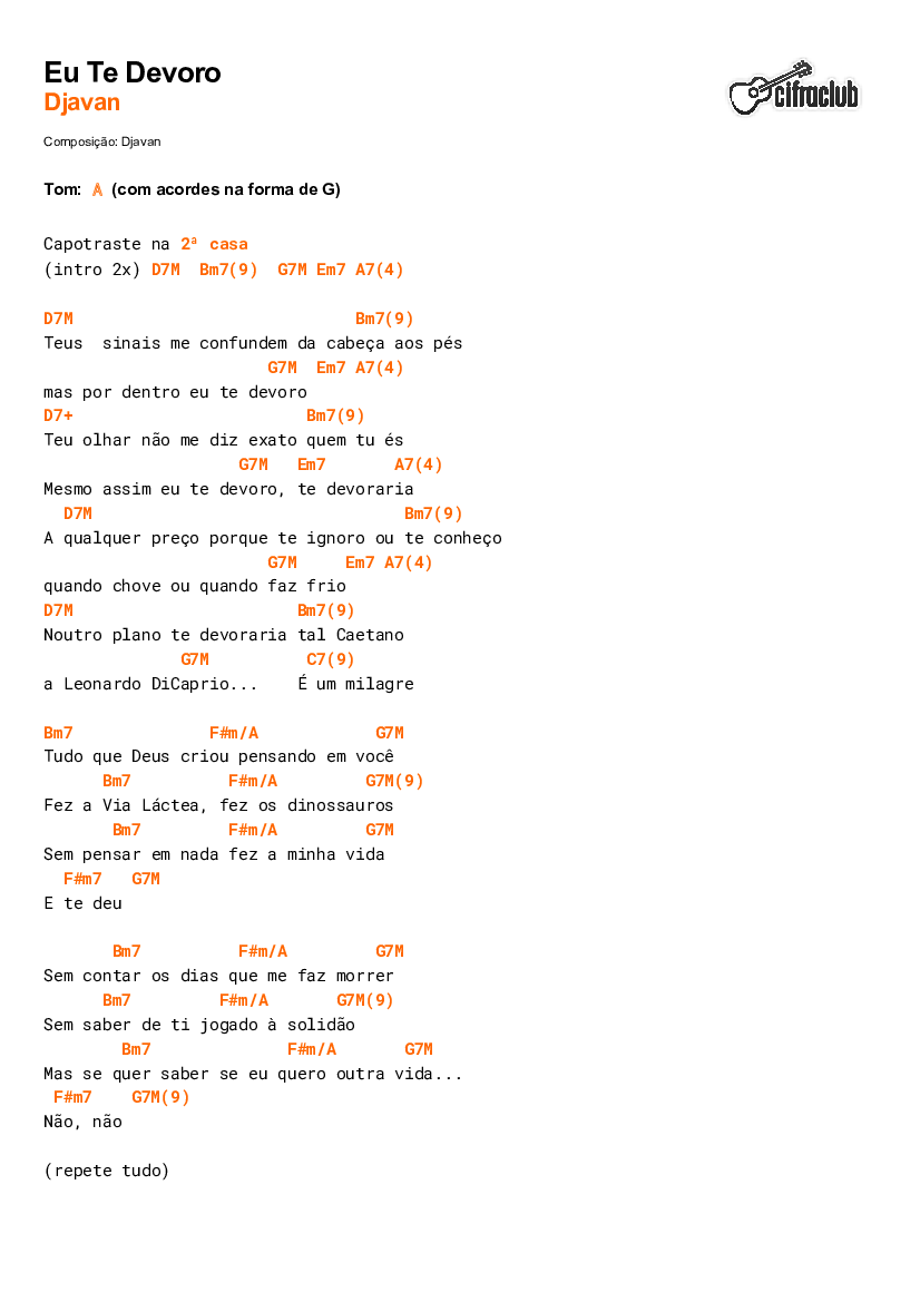 Quadro - Djavan - Eu Te Devoro (letra Da Música)