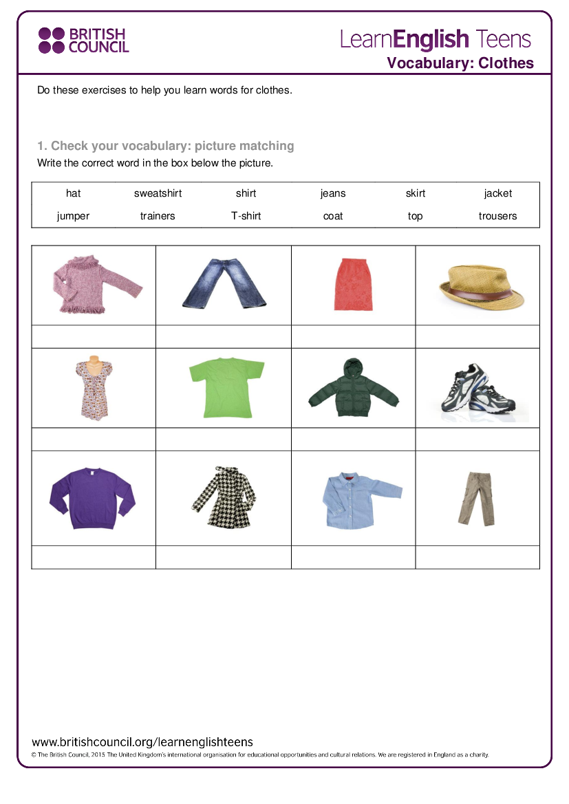 Ejercicio online de Clothes Vocabulary
