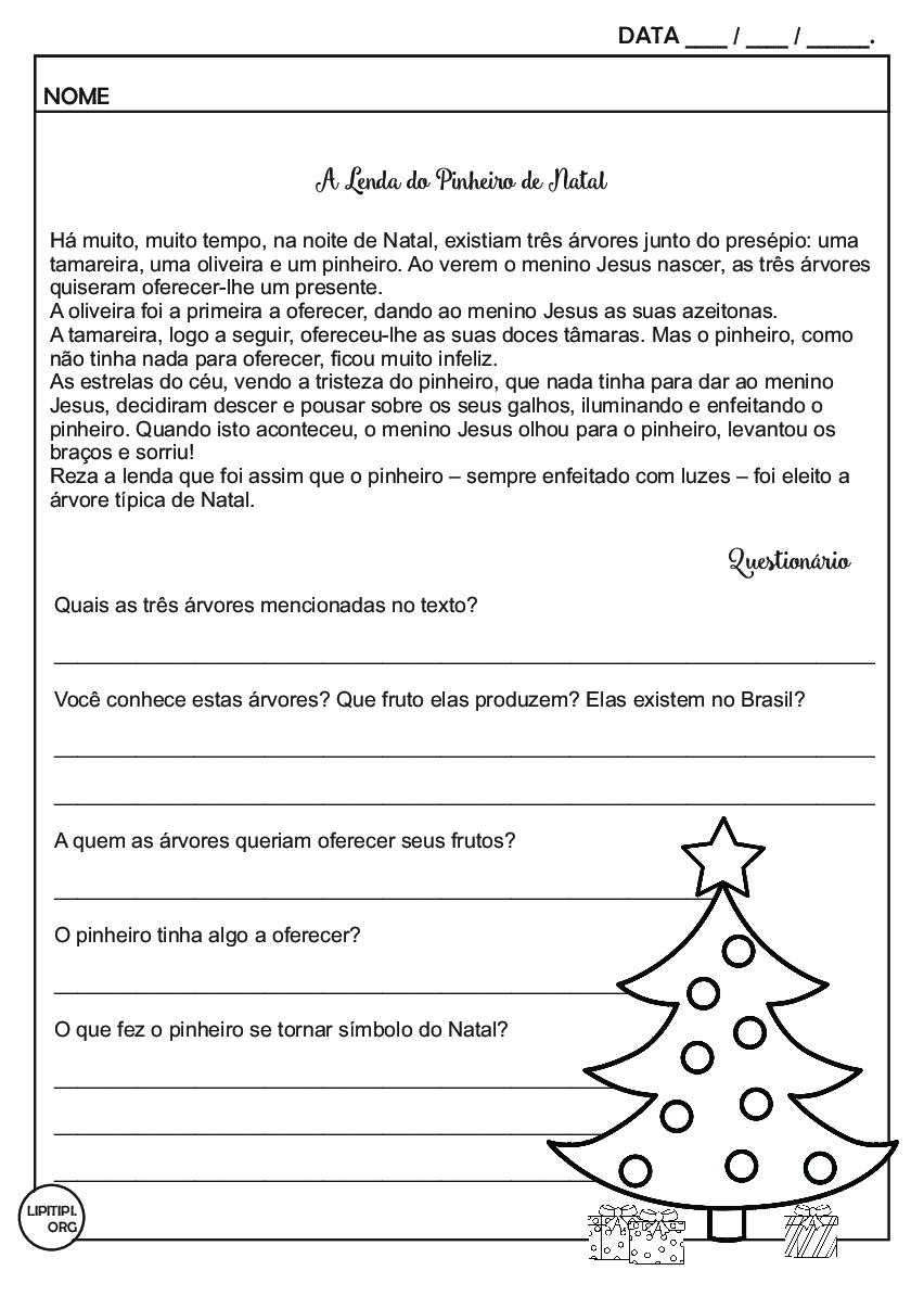 Atividade Interpretação de Texto Lenda Pinheiro de Natal Lipitipi - Baixar  pdf de 