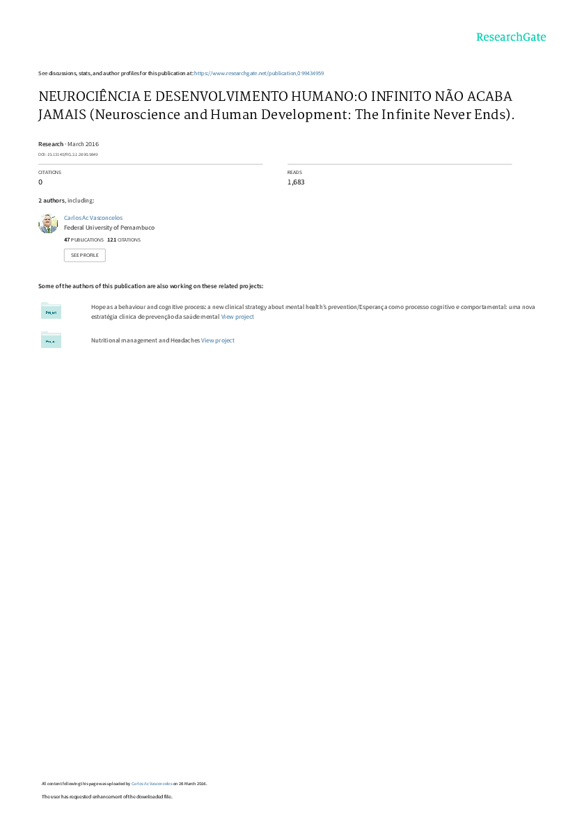 PDF) NEUROCIÊNCIA E DESENVOLVIMENTO HUMANO:O INFINITO NÃO ACABA JAMAIS  (Neuroscience and Human Development: The Infinite Never Ends).