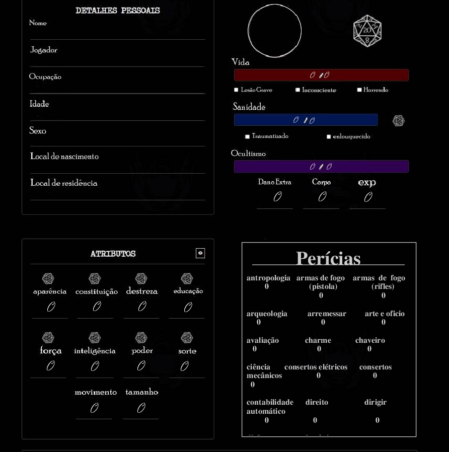 carrd Perfil de investigador Desconjuração Ordem Paranormal ficha