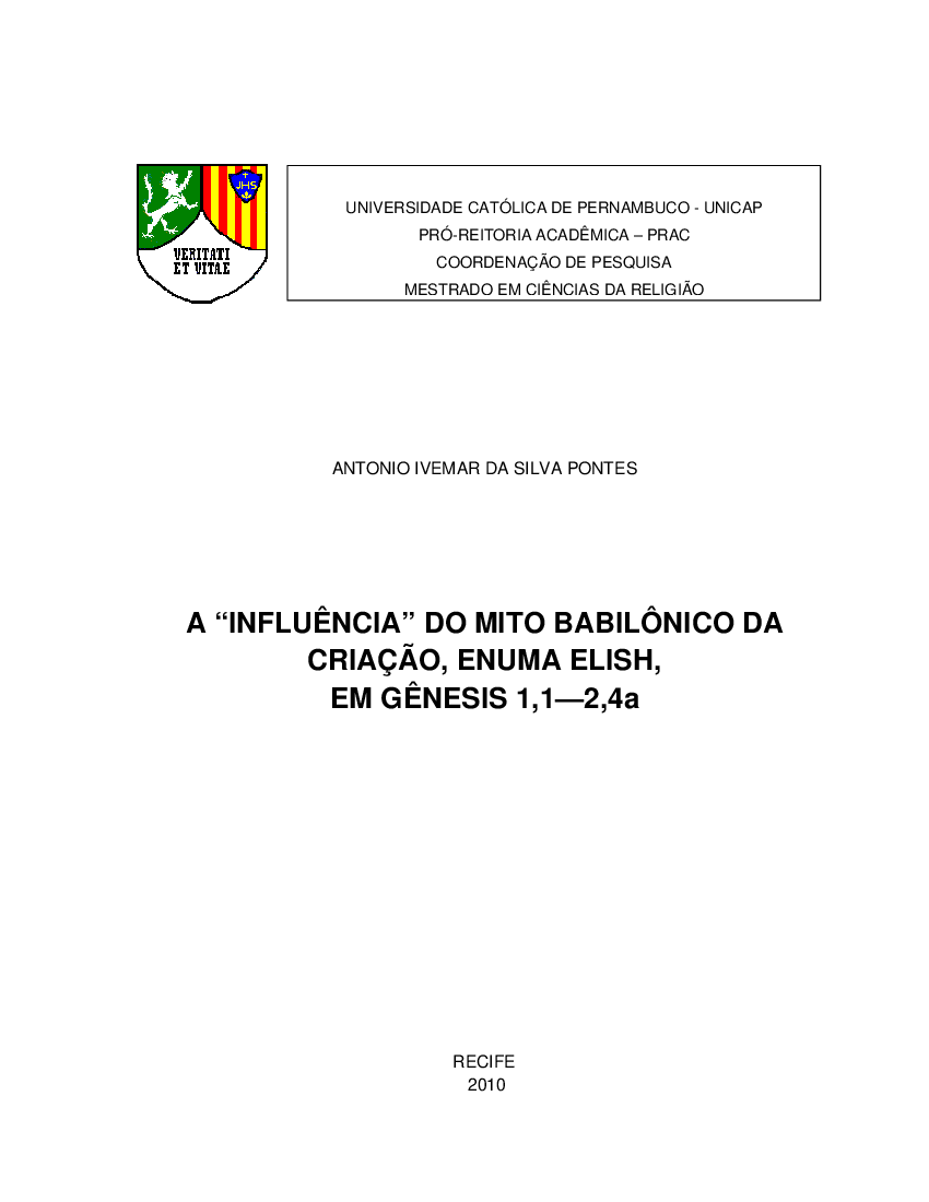 A “INFLUÊNCIA” DO MITO BABILÔNICO DA CRIAÇÃO, ENUMA ELISH, EM GÊNESIS  1,1—2,4(p. 18) - Baixar pdf de Doceru.com