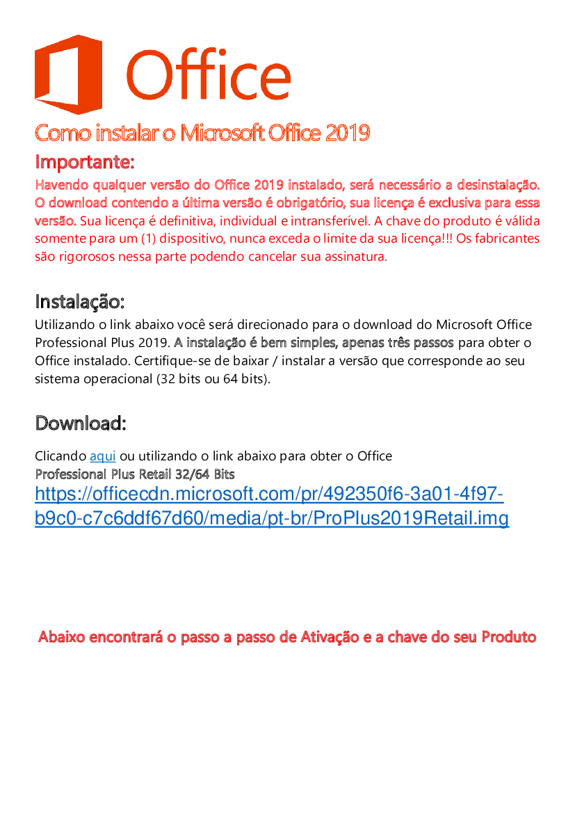  A PASSO E CHAVE DO PRODUTO MICROSOFT OFFICE 2019 PRO PLUS -  Baixar pdf de 