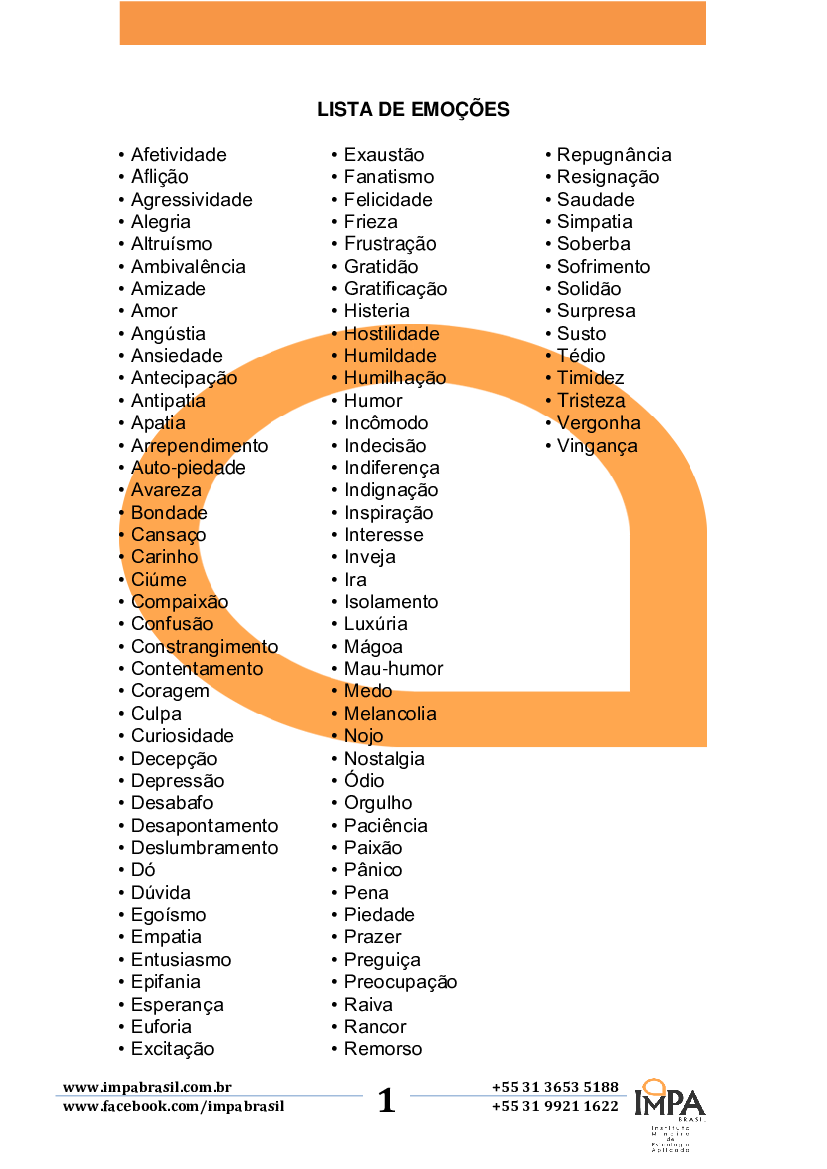 lista de emoções