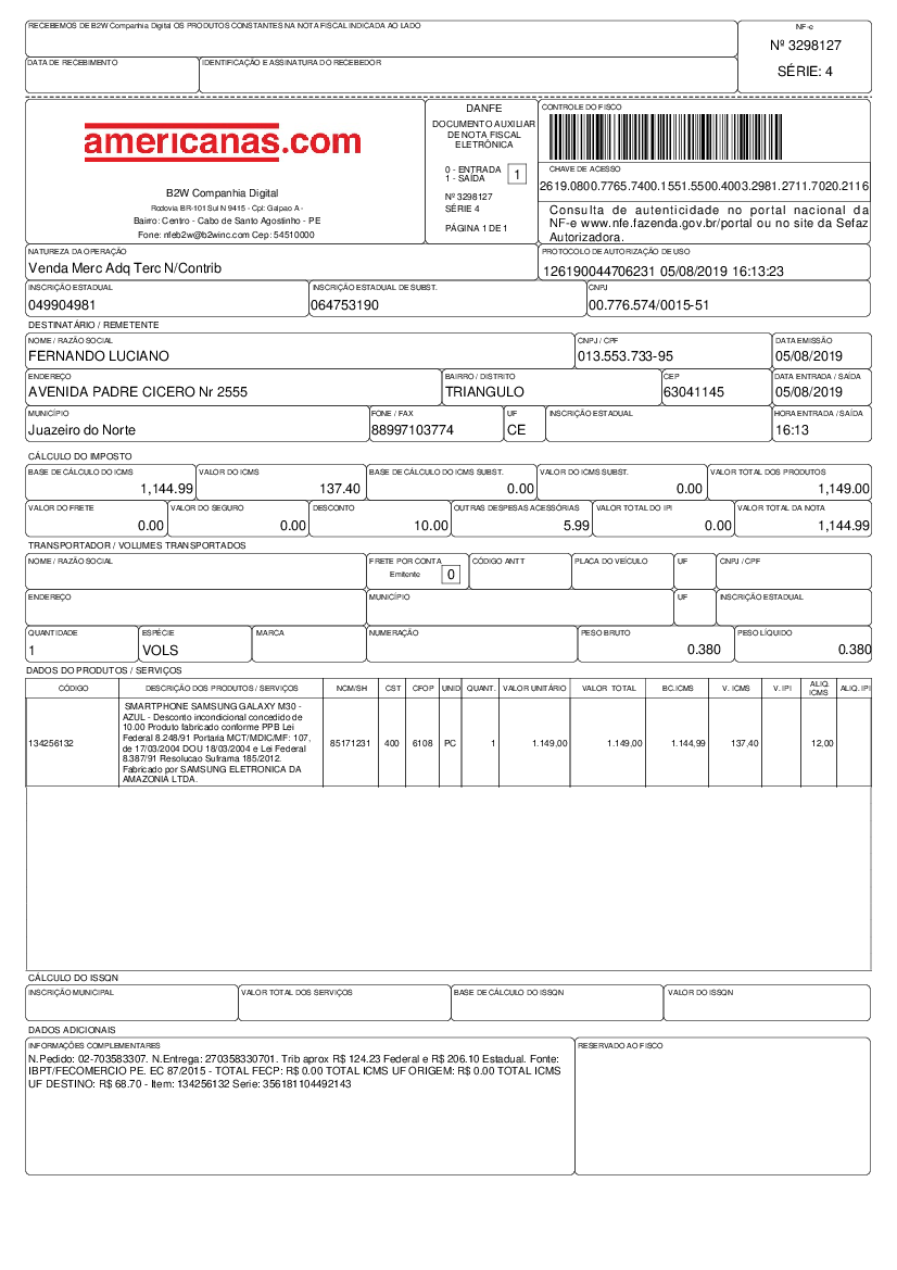 Nota Celular Aldiane M30 - Baixar pdf de Doceru.com