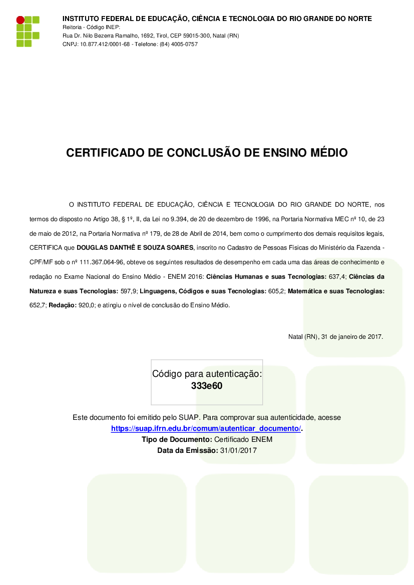 Certificado Ensino Médio. - Baixar pdf de 