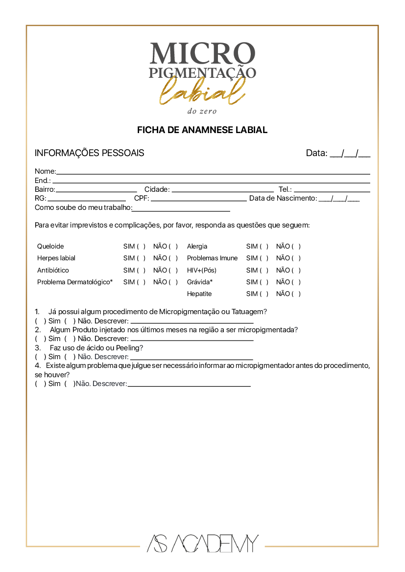 Ficha Anamnese 15x21cm Para Hidragloss Com 100 Fls