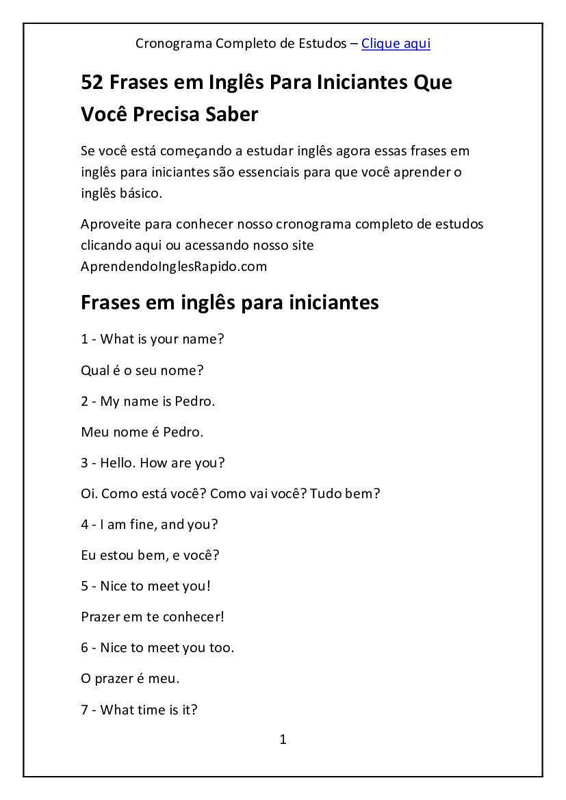 FRASES EM INGLÊS QUE VOCÊ DEVE SABER 