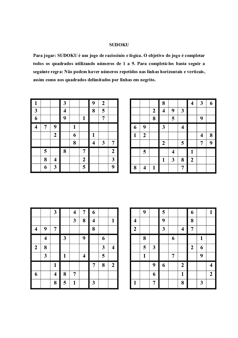 Sudoku para Crianças - Fácil e Médio PDF Grátis