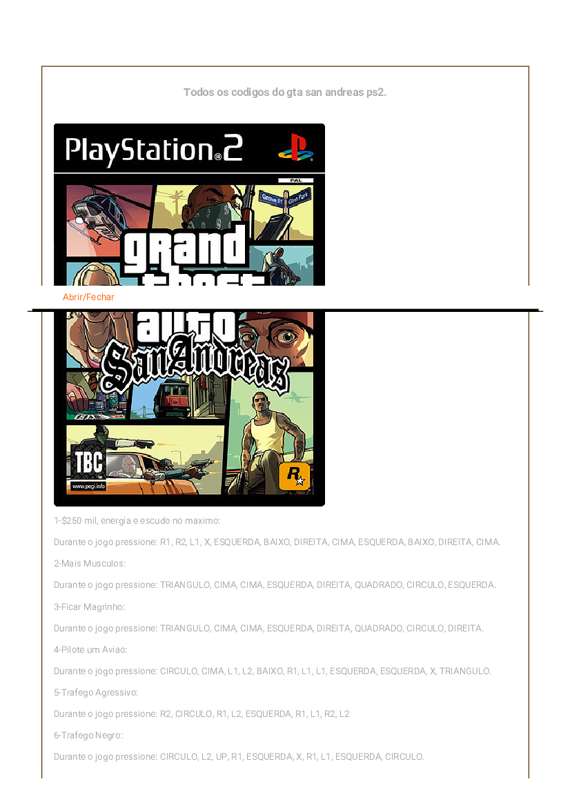 PS2] 75 códigos / truques de GTA San Andreas para o jogo ficar mais insano!