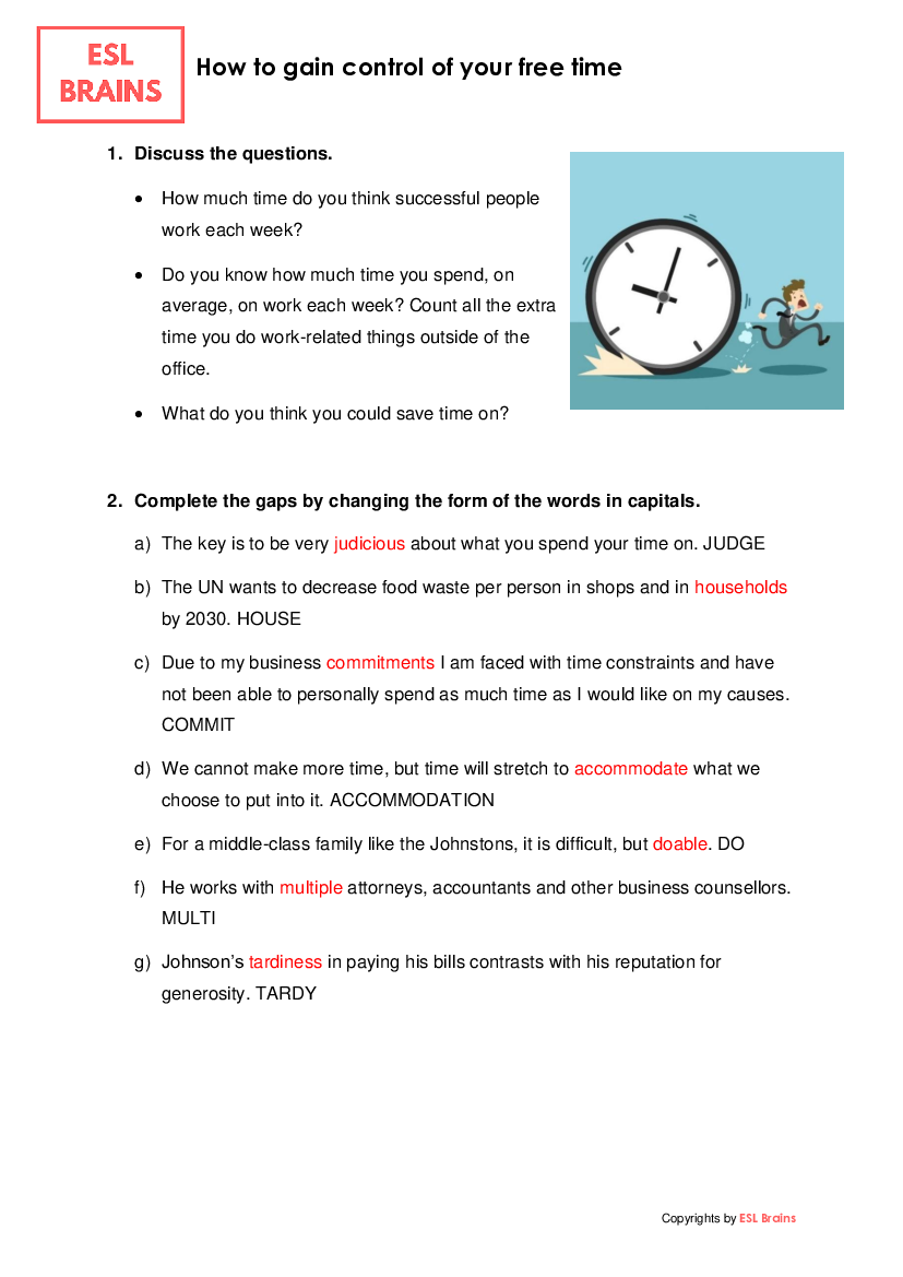 How to gain control of your free time - Lesson Plan - ESL Brains