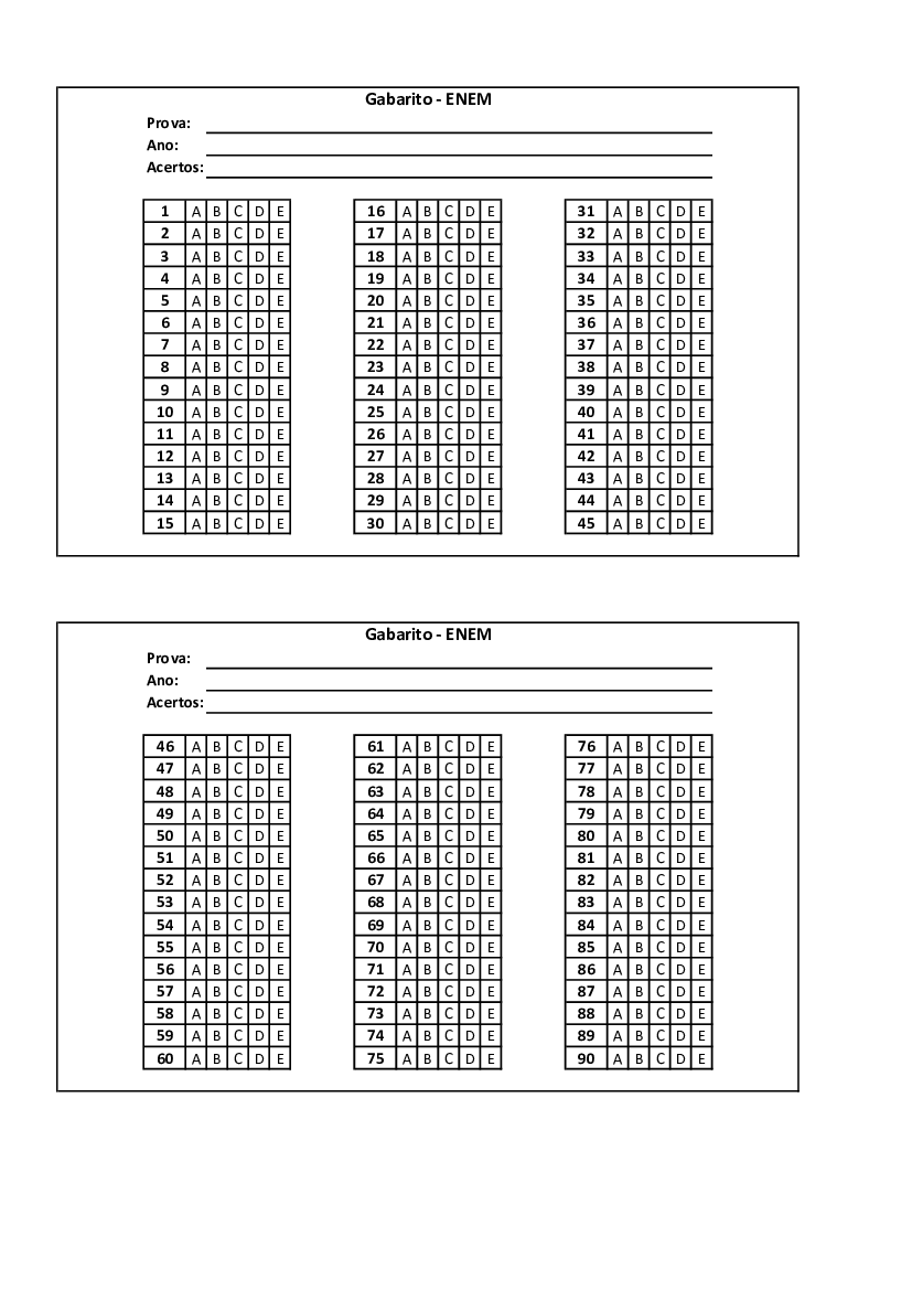 Folha De Gabarito Em Branco Para Imprimir Modisedu 6492