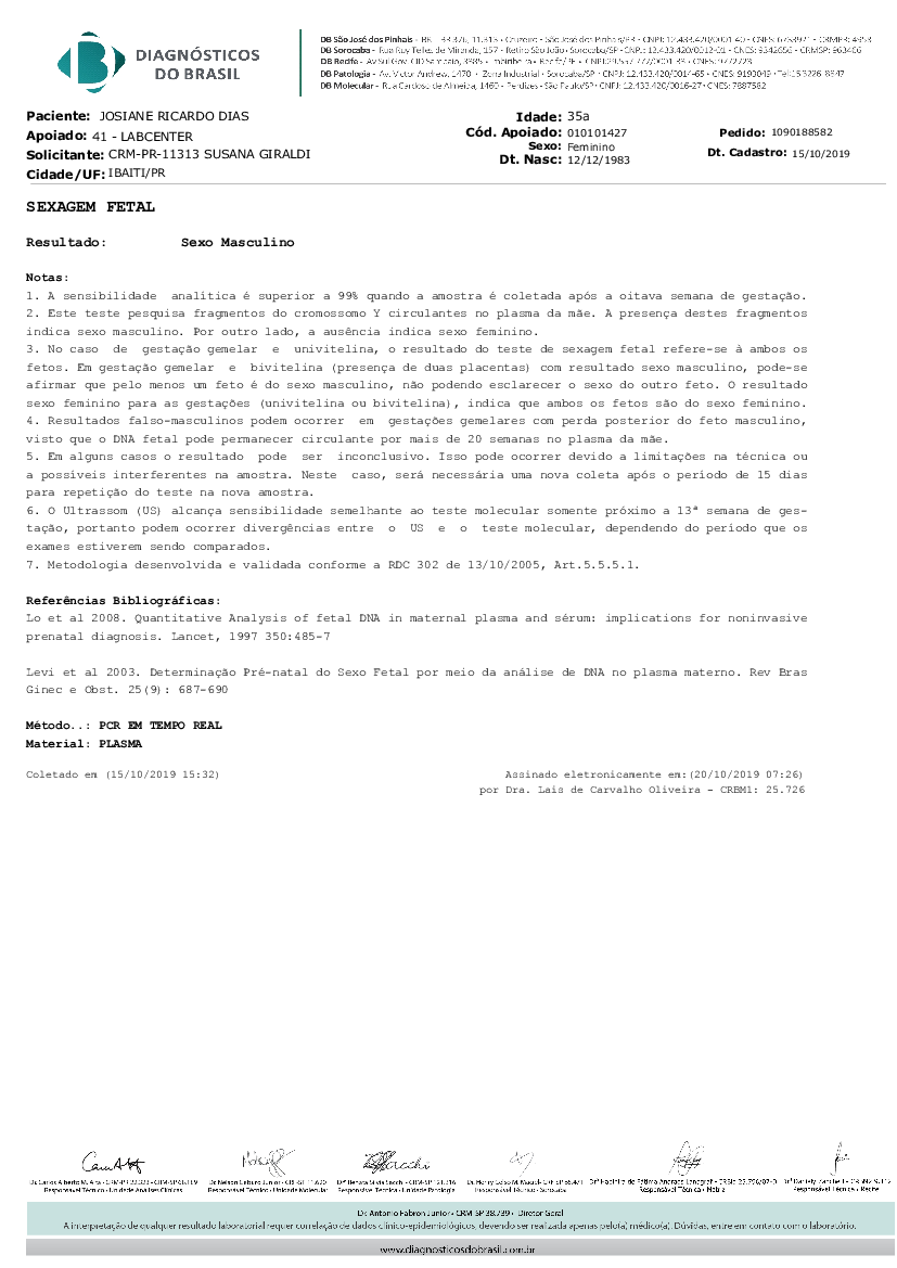 Resultado do Exame de Sexagem Feral - Baixar pdf de