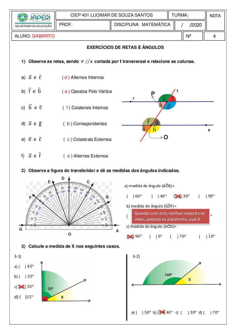 Questões de Concurso de Matemática sobre Ângulos com Gabarito