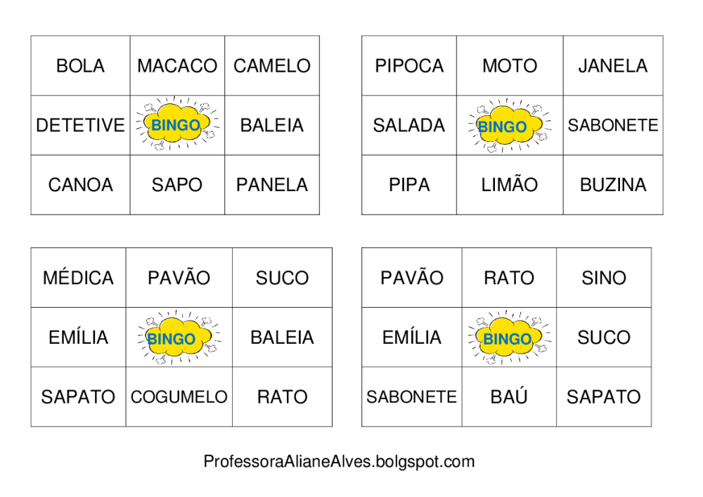 Bingo de palavras simples