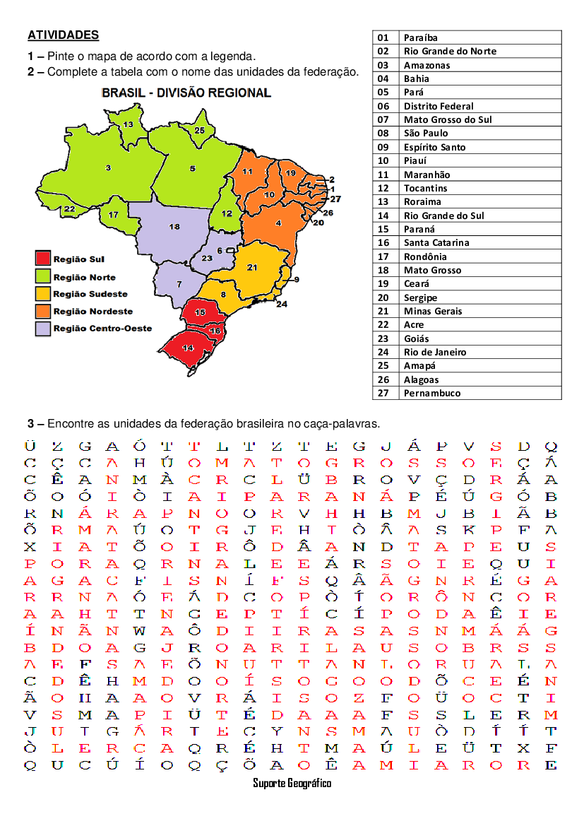 Caça Palavras Estados Do Brasil