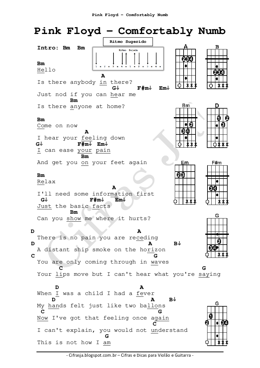 Pink Floyd - Comfortably Numb - Baixar pdf de 