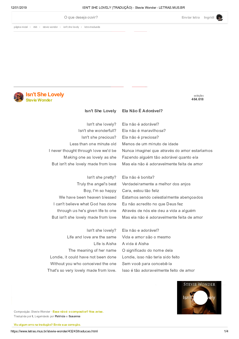 Stevie Wonder - Isn't she lovely - legendas pt - tradução#sextounight