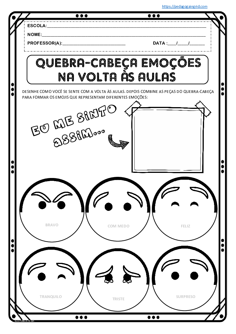 QUEBRA-CABEÇA EMOÇÕES NA VOLTA ÀS AULAS