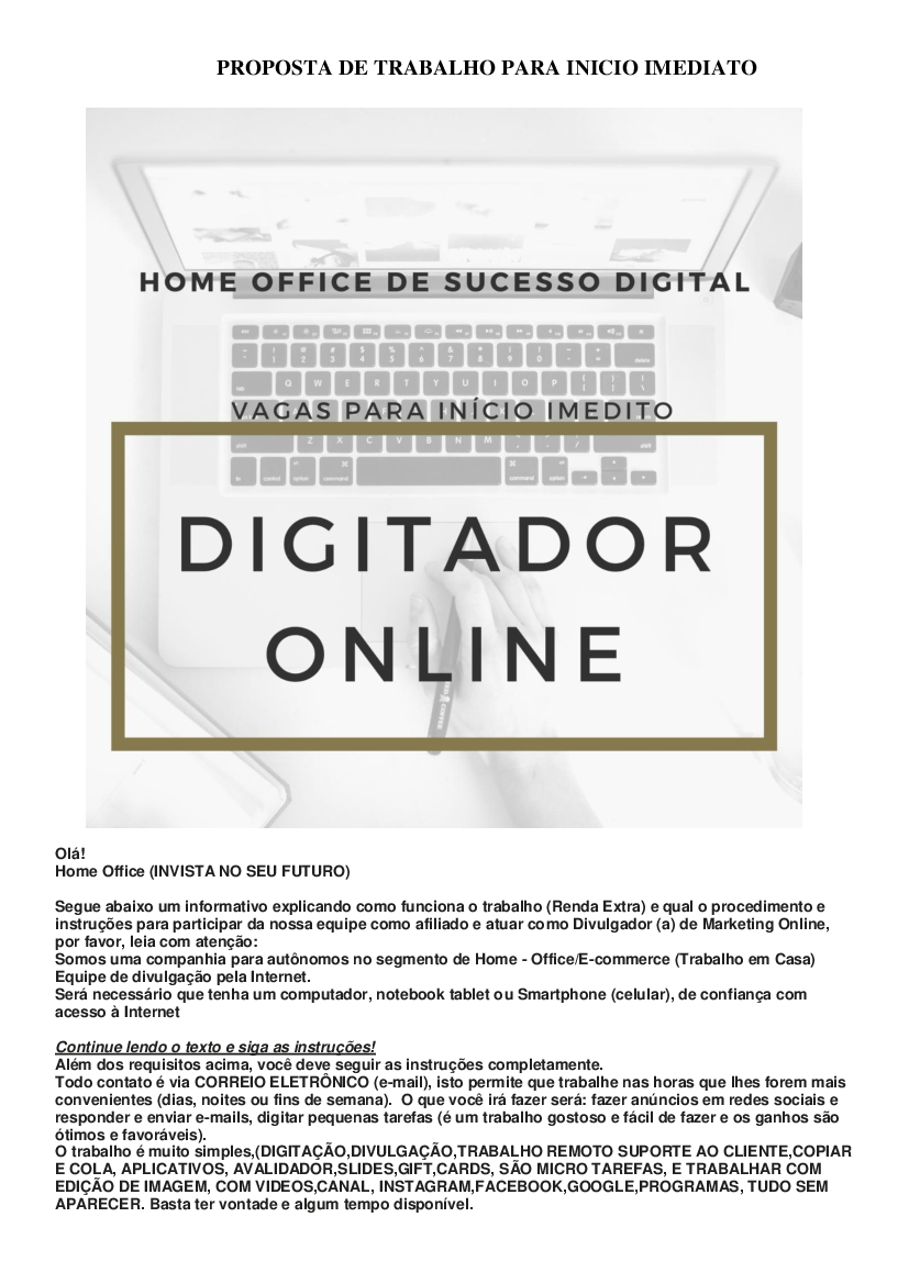 PROPOSTA DE TRABALHO DIGITADOR ONLINE - Baixar pdf de