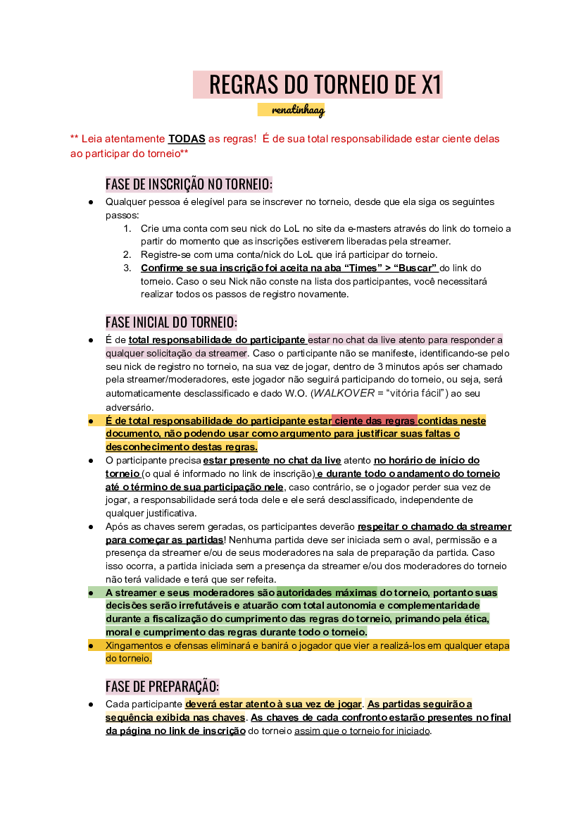 REGRAS DO TORNEIO DE X1 - Baixar pdf de